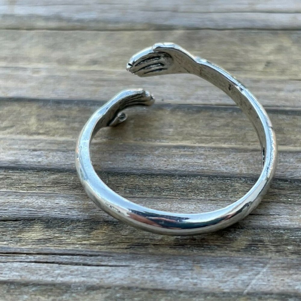 Hug Ring Silver Tone Fashion Unisex Ring Jewelry Friendship Ring Size Adjustable - Picture 6 of 11